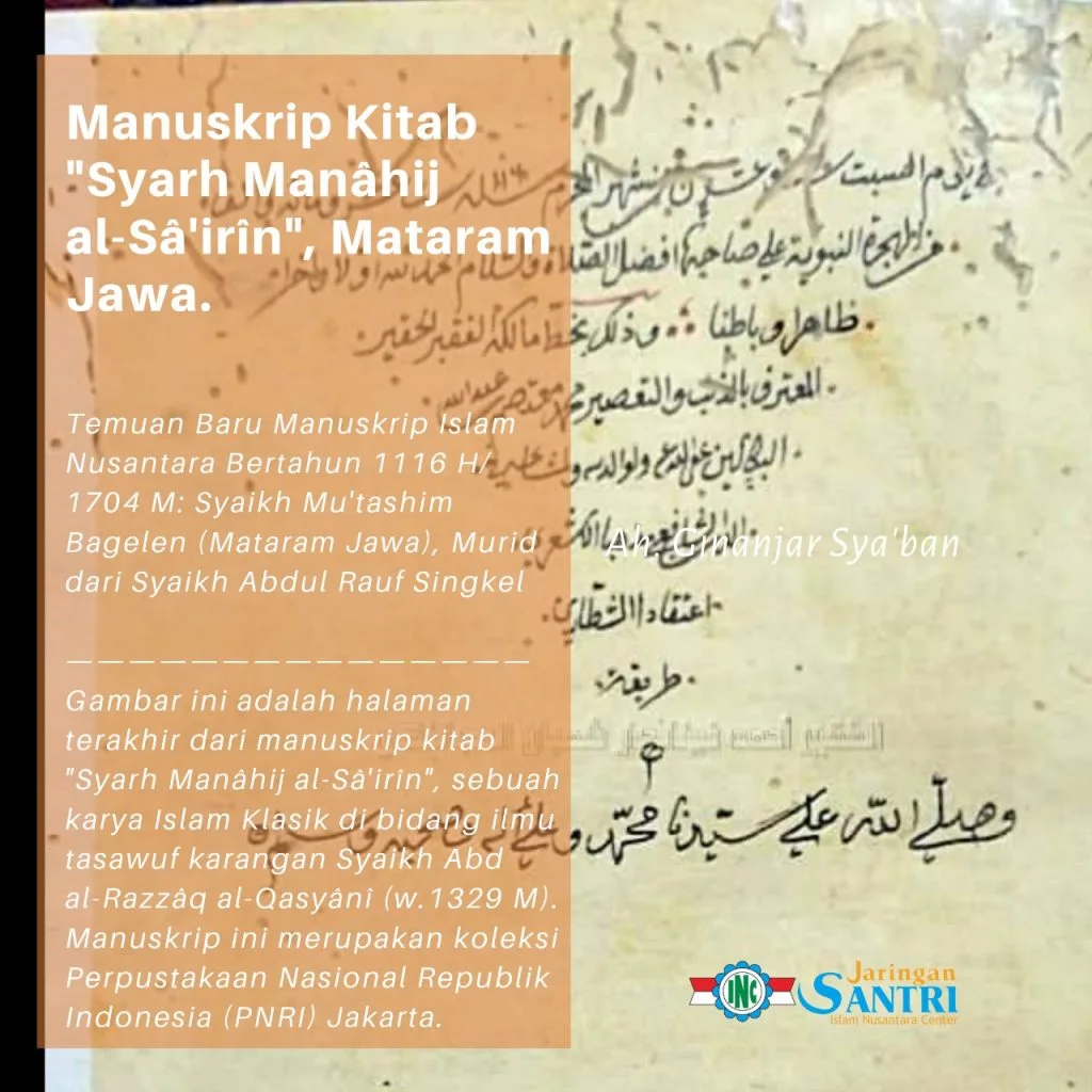 Kitab “Syarh Manâhij al-Sâ’irîn” dikarya Ulama Mataram Jawa