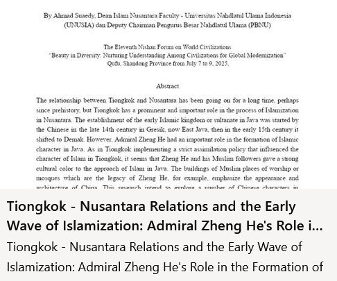 Tiongkok - Nusantara Relations and the Early Wave of Islamization: Admiral Zheng He's Role in the Formation of Islamic Character in Java